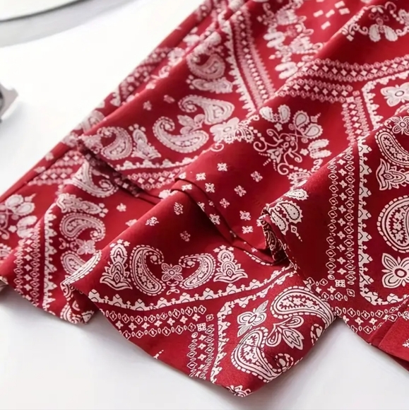 Paisley Red Wide Leg Pants - Picture 3 of 6